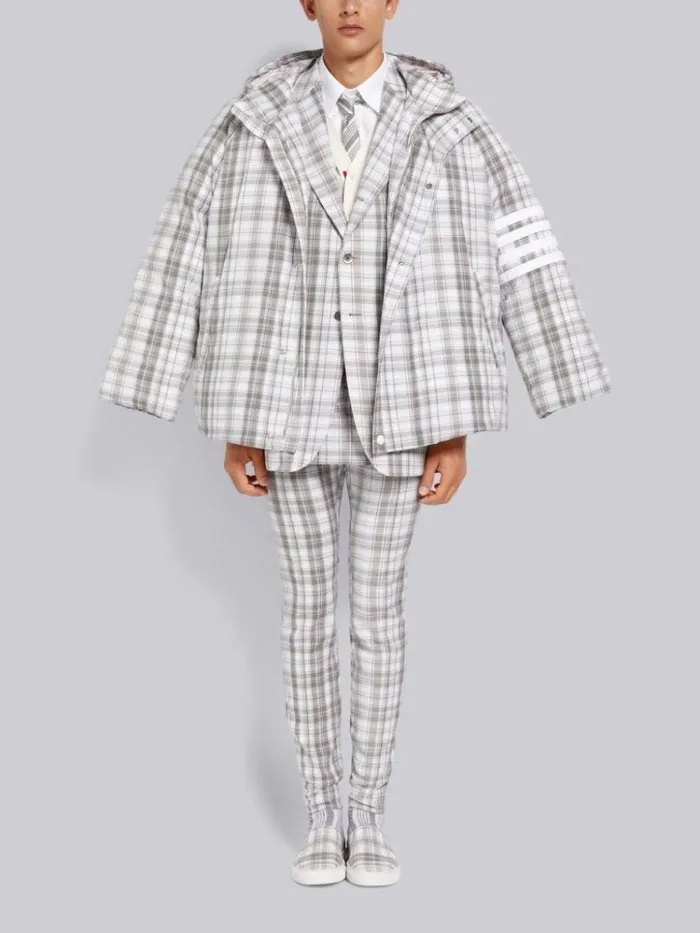 Striped Plaid Oversized Sack Jacket Medium Grey Men Thom Browne Jackets and Suiting