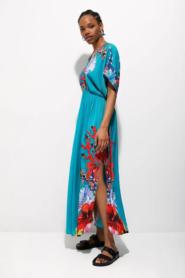 Sustainable Coral Maxi Dress Women Desigual Swimwear