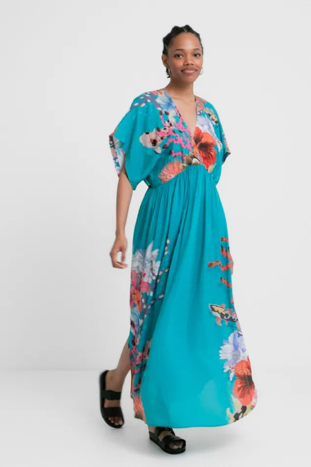 Sustainable Coral Maxi Dress Women Desigual Swimwear