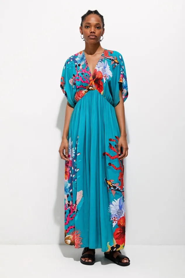 Sustainable Coral Maxi Dress Women Desigual Swimwear