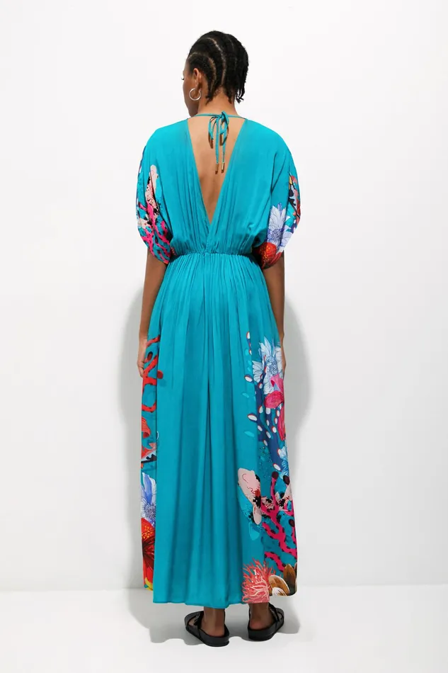 Sustainable Coral Maxi Dress Women Desigual Swimwear