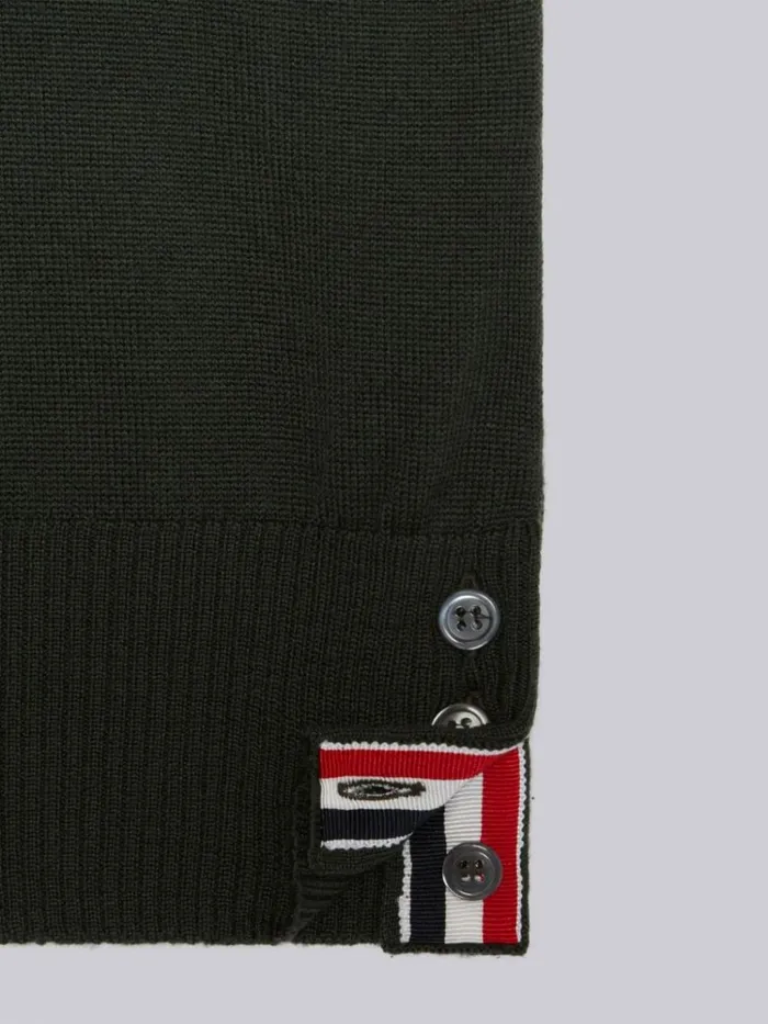 Sustainable Fine Merino Wool Stripe Longsleeved Polo Dark Green Boys Thom Browne Knitwear