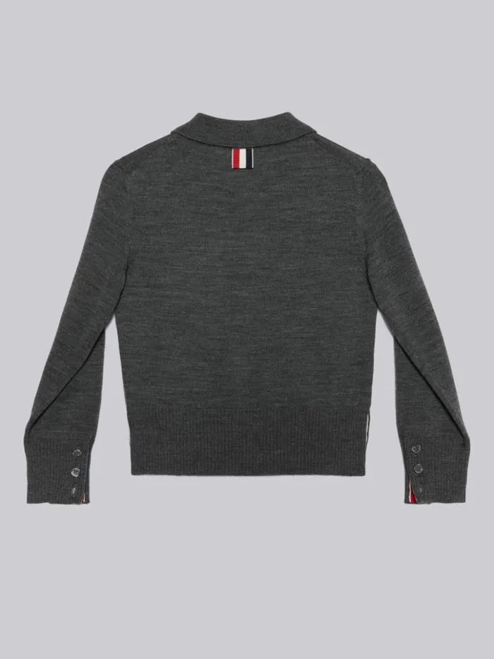 Sustainable Fine Merino Wool Stripe Longsleeved Polo Medium Grey Boys Thom Browne Knitwear