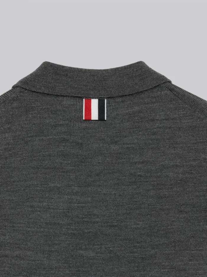 Sustainable Fine Merino Wool Stripe Longsleeved Polo Medium Grey Boys Thom Browne Knitwear