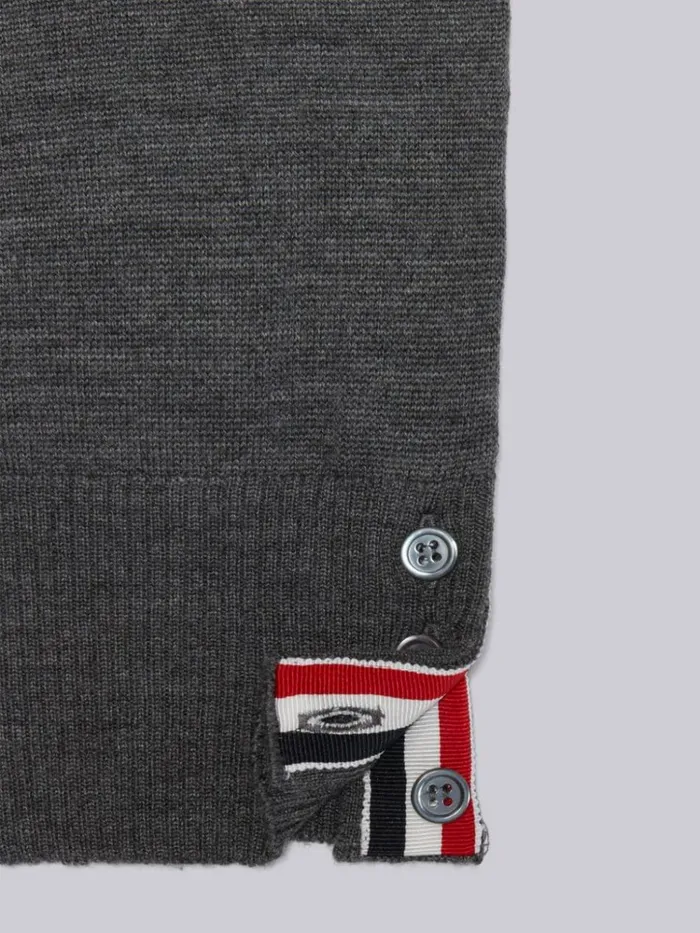 Sustainable Fine Merino Wool Stripe Longsleeved Polo Medium Grey Boys Thom Browne Knitwear