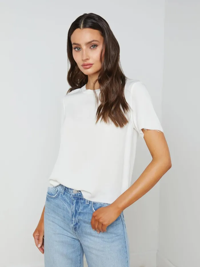 Suzette Silk RawHem Tee White Women L039Agence Tees