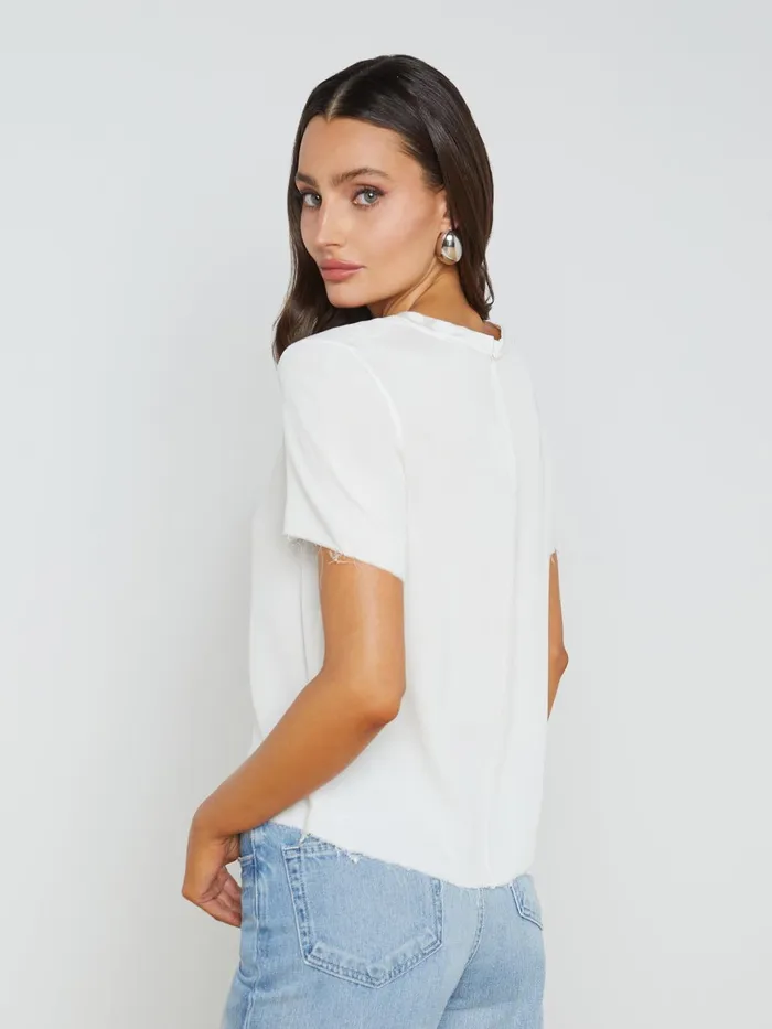 Suzette Silk RawHem Tee White Women L039Agence Tees Suzette Silk RawHem Tee White Women L039Agence Tees