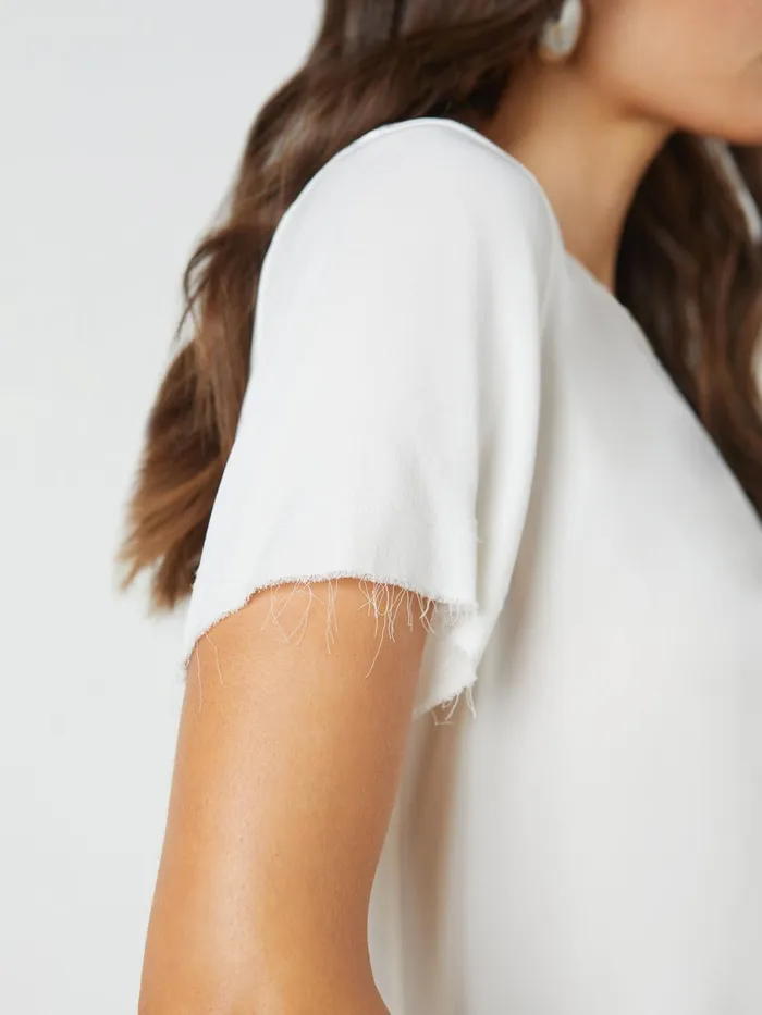 Suzette Silk RawHem Tee White Women L039Agence Tees Suzette Silk RawHem Tee White Women L039Agence Tees