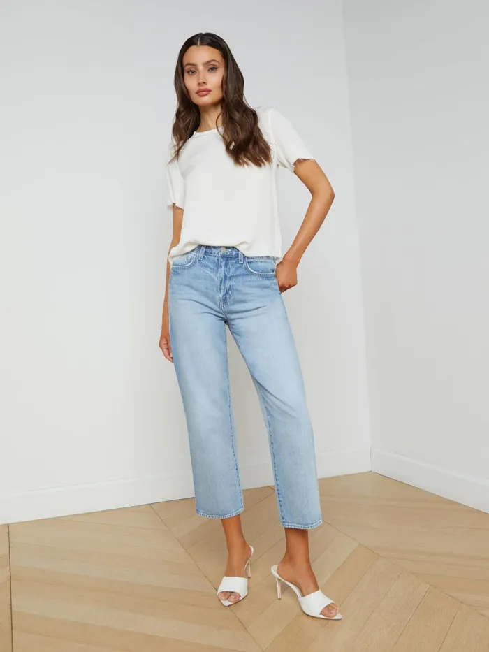 Suzette Silk RawHem Tee White Women L039Agence Tees Suzette Silk RawHem Tee White Women L039Agence Tees
