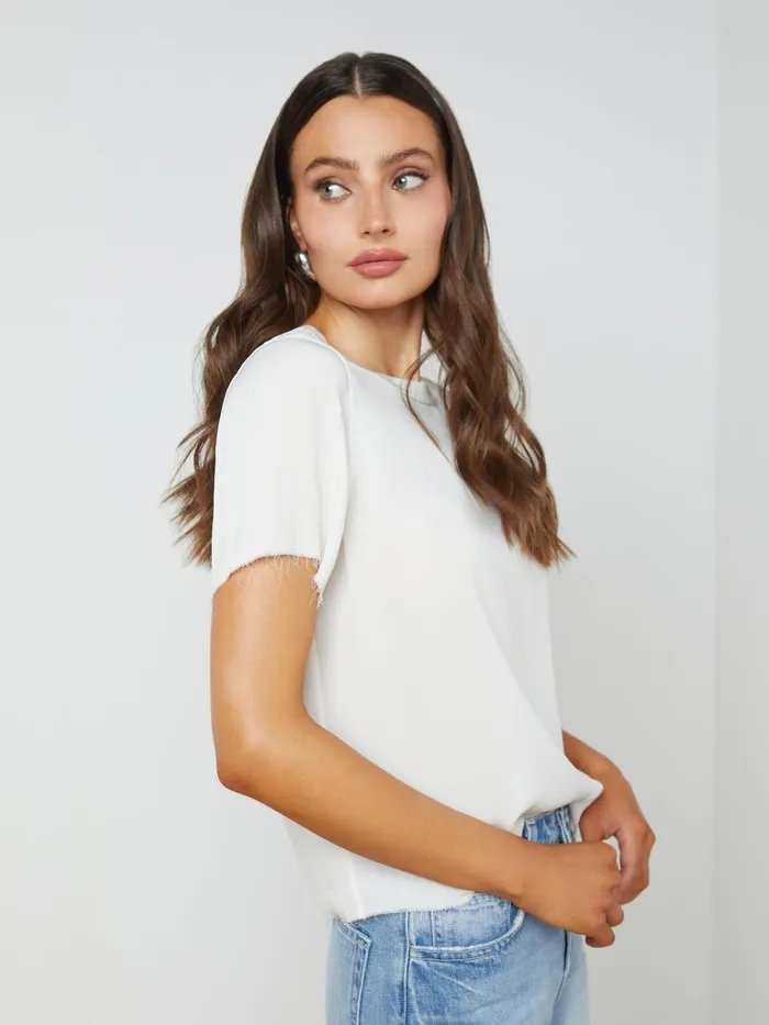Suzette Silk RawHem Tee White Women L039Agence Tees Suzette Silk RawHem Tee White Women L039Agence Tees
