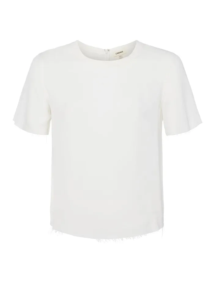 Suzette Silk RawHem Tee White Women L039Agence Tees Suzette Silk RawHem Tee White Women L039Agence Tees