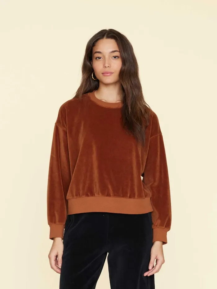Sweats and Tees XRENA Women Brown Sugar Huxley Velour Sweatshirt