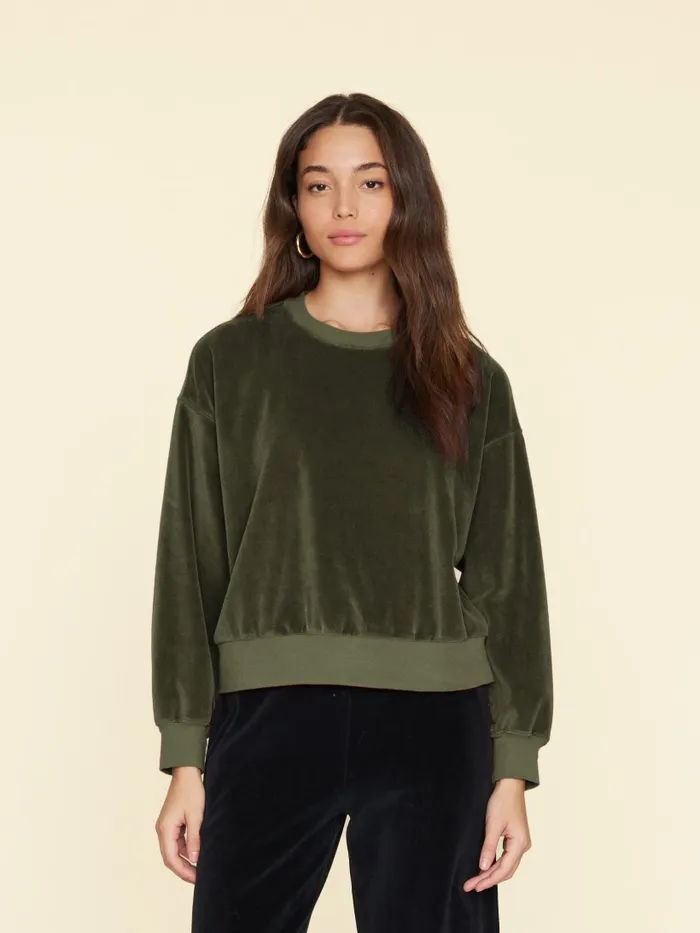 Sweats and Tees XRENA Women Olivine Huxley Velour Sweatshirt