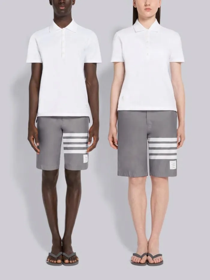 Swim Tech 4bar Adjustable Elastic Back Button Front Board Short Medium Grey Men Thom Browne Swimwear