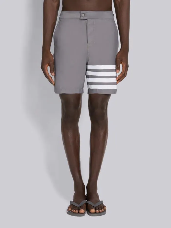 Swim Tech 4bar Adjustable Elastic Back Button Front Board Short Medium Grey Men Thom Browne Swimwear