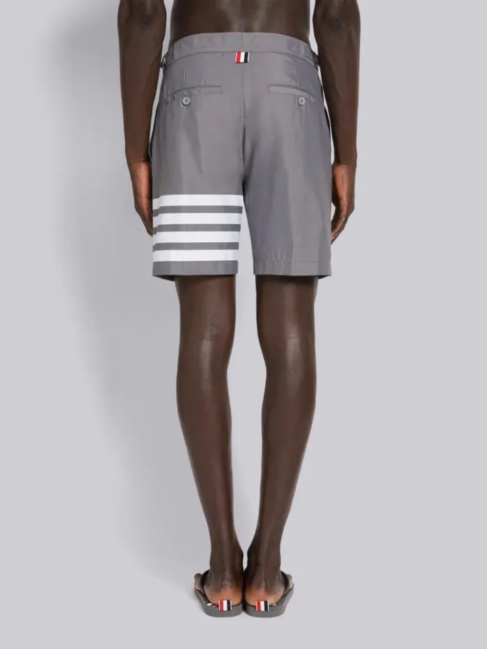 Swim Tech 4bar Adjustable Elastic Back Button Front Board Short Medium Grey Men Thom Browne Swimwear
