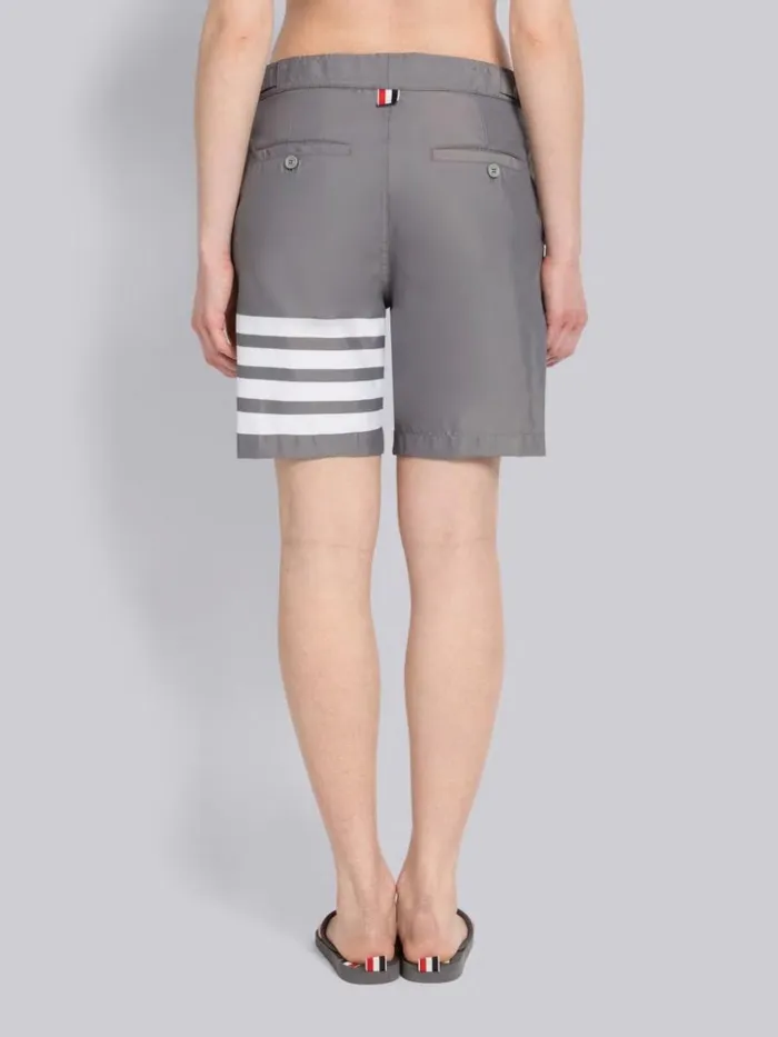 Swim Tech 4bar Adjustable Elastic Back Button Front Board Short Medium Grey Men Thom Browne Swimwear