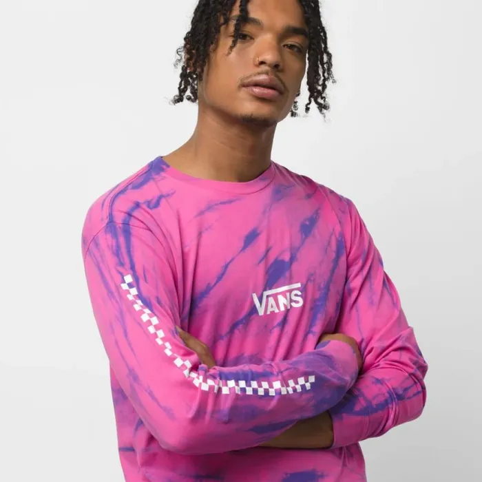 TShirts and Tanks Men Tie Dye Checker Long Sleeve TShirt Fuchsia Purple Tie Dye Vans
