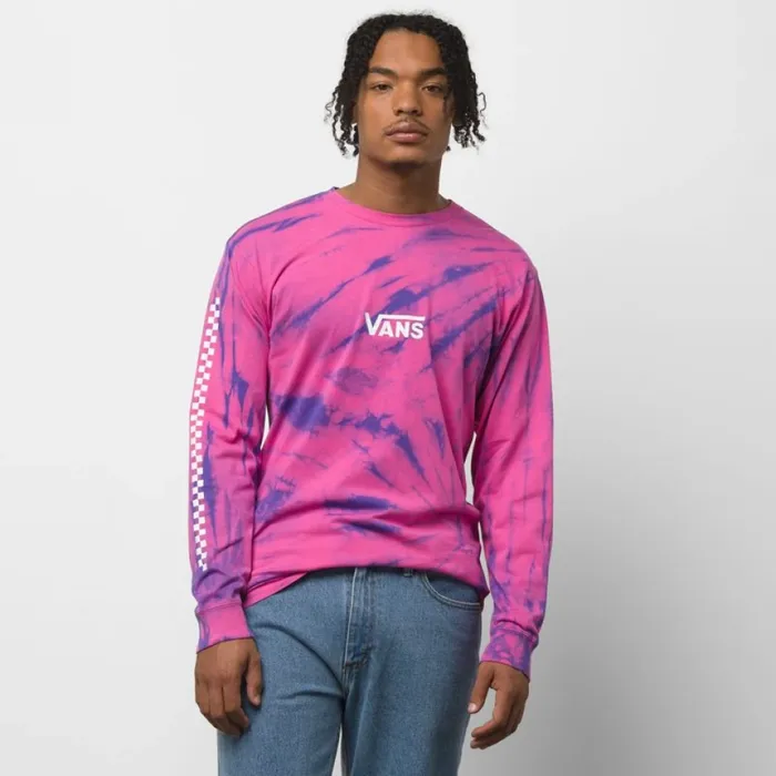 TShirts and Tanks Men Tie Dye Checker Long Sleeve TShirt Fuchsia Purple Tie Dye Vans