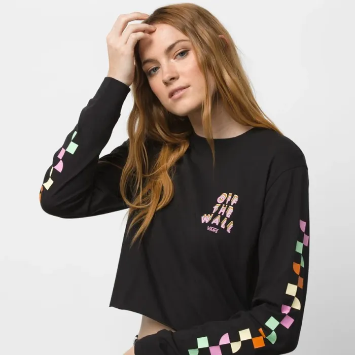 TShirts and Tanks Reign Marker Crop Long Sleeve Boyfriend Tee Black 8211 Vans Women