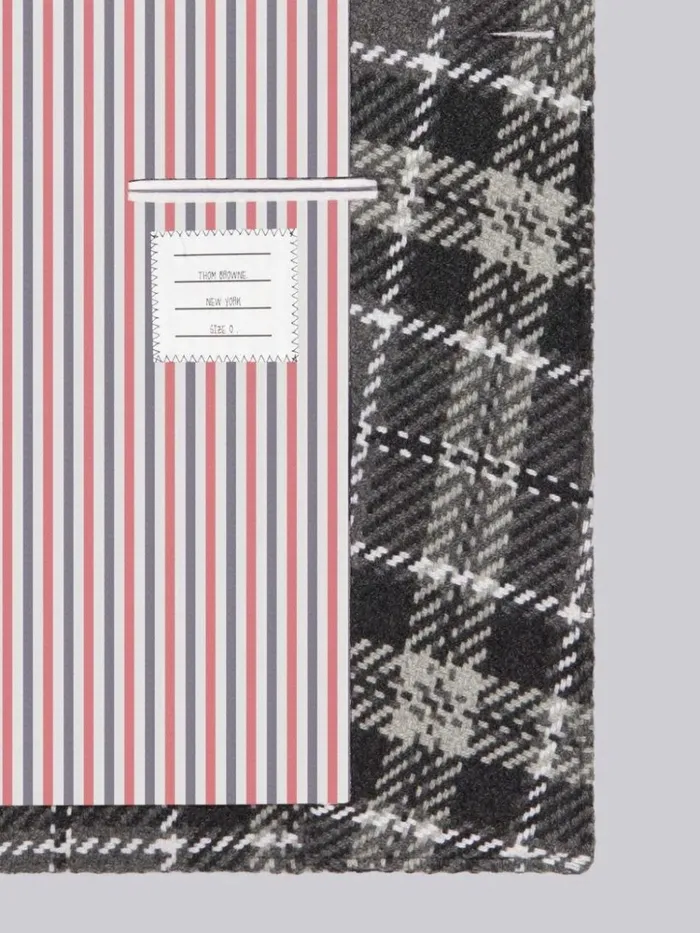 Tartan Check Cashmere Tweed Round Collar High Break Overcoat Medium Grey Men Thom Browne Outerwear