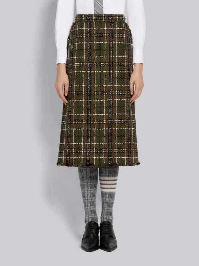 Tartan Check Tweed Frayed Belowtheknee Sack Skirt Dark Green Women Thom Browne Skirts Tartan Check Tweed Frayed Belowtheknee Sack Skirt Dark Green Women Thom Browne Skirts