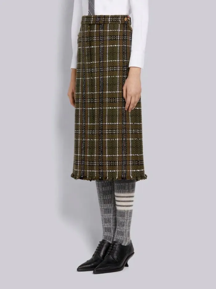 Tartan Check Tweed Frayed Belowtheknee Sack Skirt Dark Green Women Thom Browne Skirts