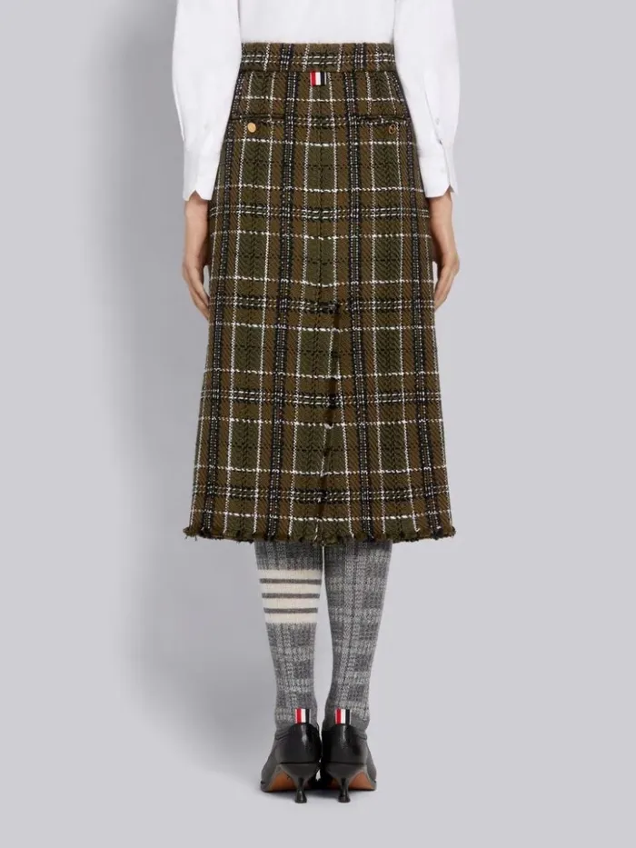 Tartan Check Tweed Frayed Belowtheknee Sack Skirt Dark Green Women Thom Browne Skirts