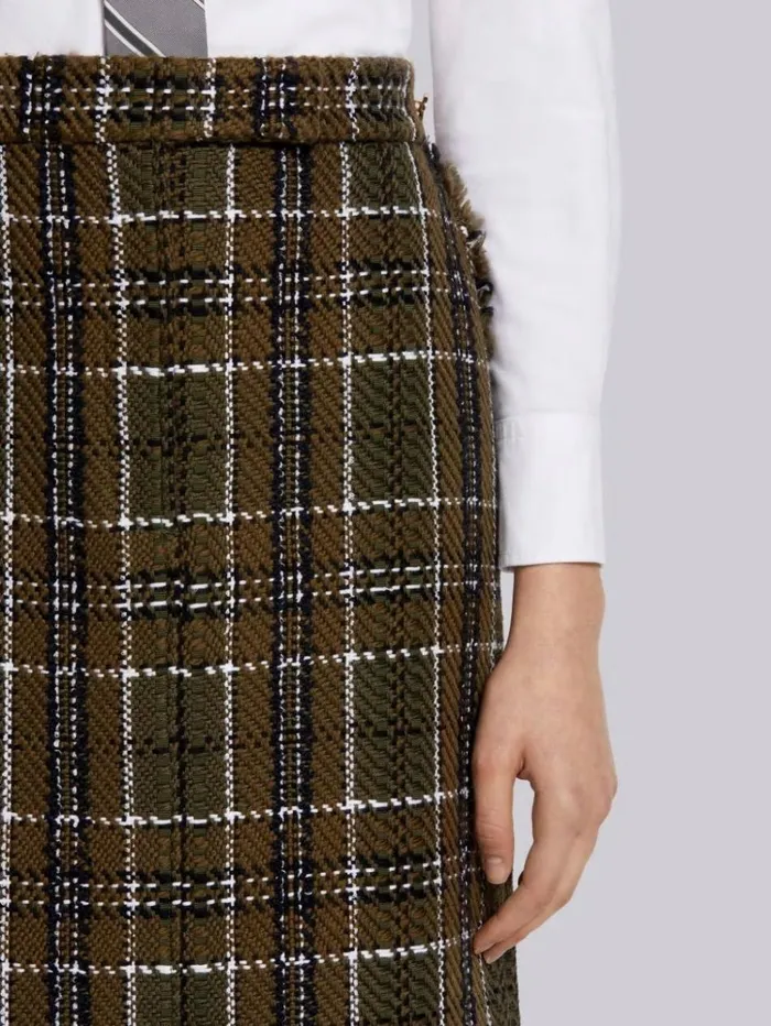 Tartan Check Tweed Frayed Belowtheknee Sack Skirt Dark Green Women Thom Browne Skirts