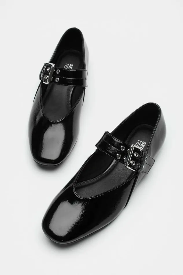 Teen Sandals and Slides Seed Heritage Buckle Ballet Flat Black