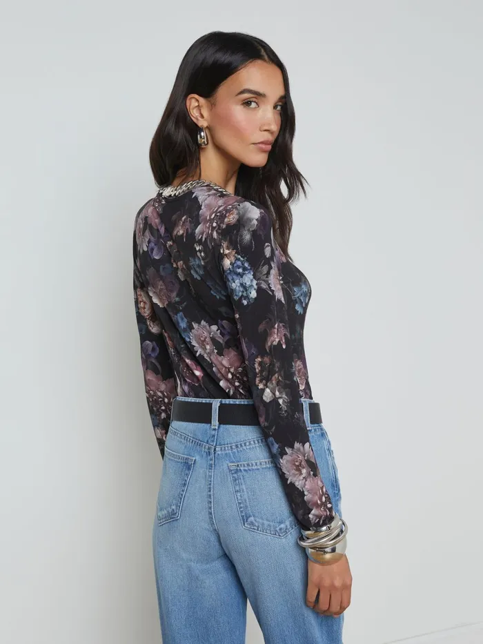 Tess Long Sleeve Tee Black Multi Vintage Oil Flower Women L039Agence Tees Tess Long Sleeve Tee Black Multi Vintage Oil Flower Women L039Agence Tees