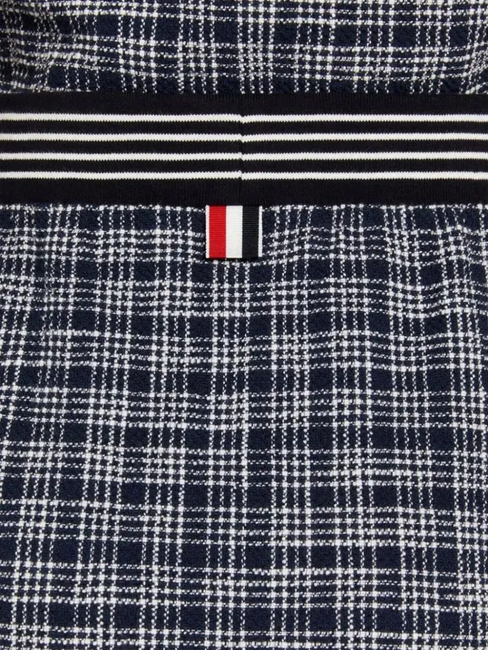 Textured Micro 4bar Check Cotton Tweed Button Placket Knee Length Skirt Navy Women Thom Browne Skirts