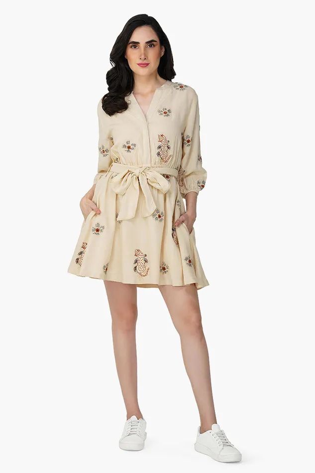 Tiger Bone Floret Embroidered Short Dress Tiger Bone Floret Embroidered Short Dress
