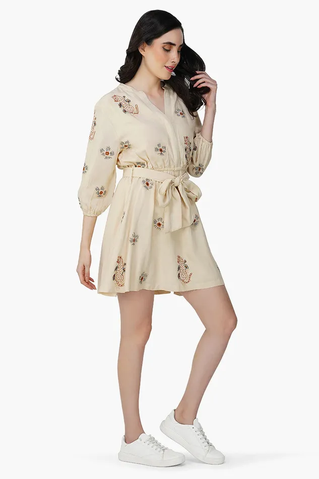 Tiger Bone Floret Embroidered Short Dress Tiger Bone Floret Embroidered Short Dress