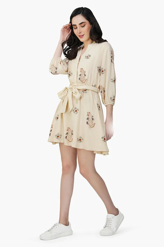 Tiger Bone Floret Embroidered Short Dress Tiger Bone Floret Embroidered Short Dress