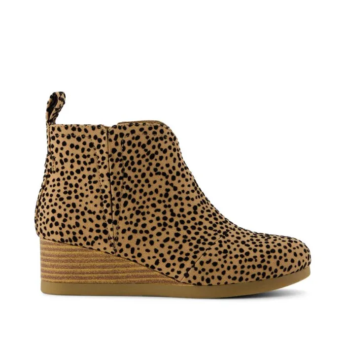 Toms Boots and Booties Clare Kids Wedge Boot Toffee Flocked Mini Cheetah 8211 Kids