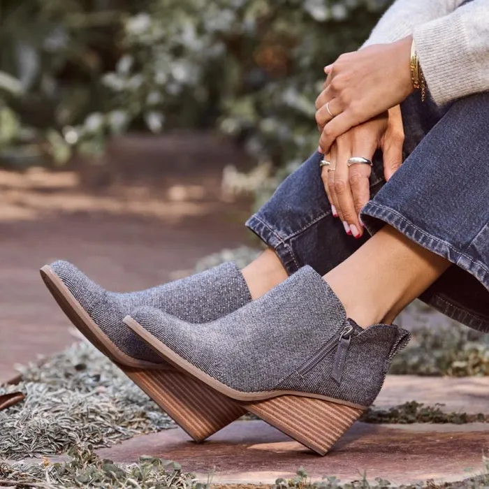 Toms Boots and Booties Goldie Wedge Boot Dark Grey Shimmer Twill 8211 Women Toms Boots and Booties Goldie Wedge Boot Dark Grey Shimmer Twill 8211 Women