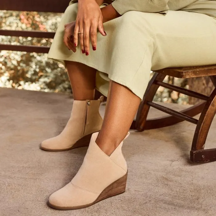 Toms Boots and Booties Sutton Wedge Ankle Bootie Oatmeal Suede 8211 Women