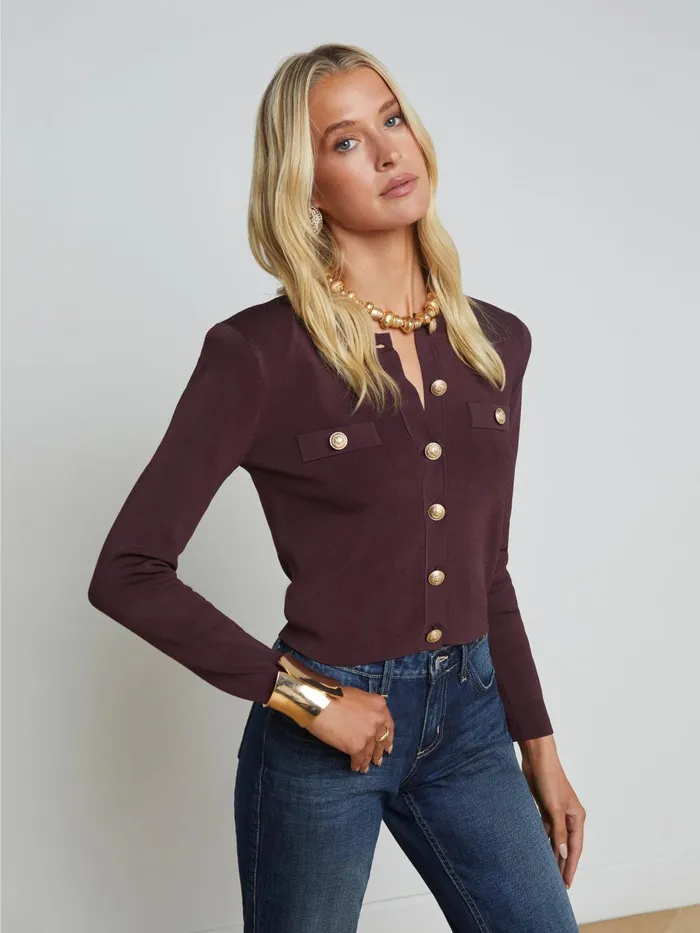 Toulouse Cardigan Dark Syrahgold Women L039Agence Knitwear Toulouse Cardigan Dark Syrahgold Women L039Agence Knitwear