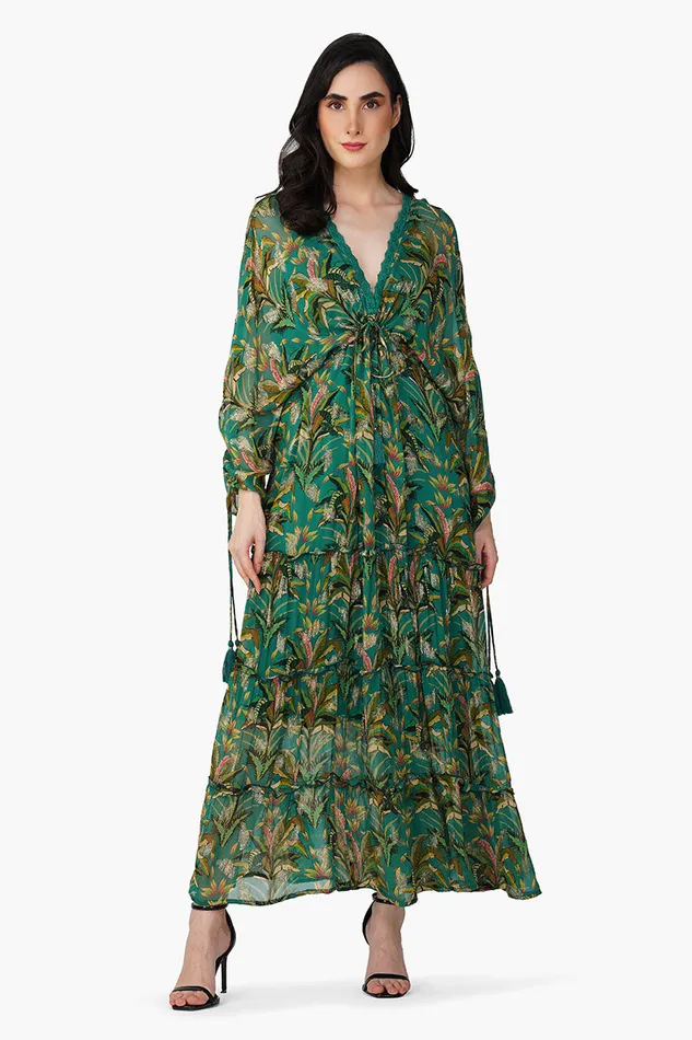 Tropical Ash Leaf Printed Maxi Dress Tropical Ash Leaf Printed Maxi Dress