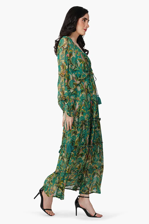 Tropical Ash Leaf Printed Maxi Dress Tropical Ash Leaf Printed Maxi Dress