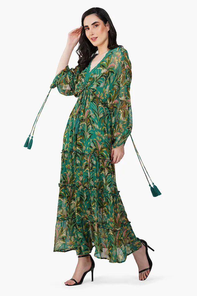Tropical Ash Leaf Printed Maxi Dress Tropical Ash Leaf Printed Maxi Dress