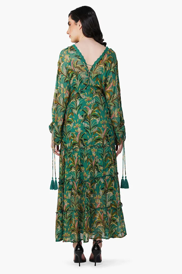 Tropical Ash Leaf Printed Maxi Dress Tropical Ash Leaf Printed Maxi Dress