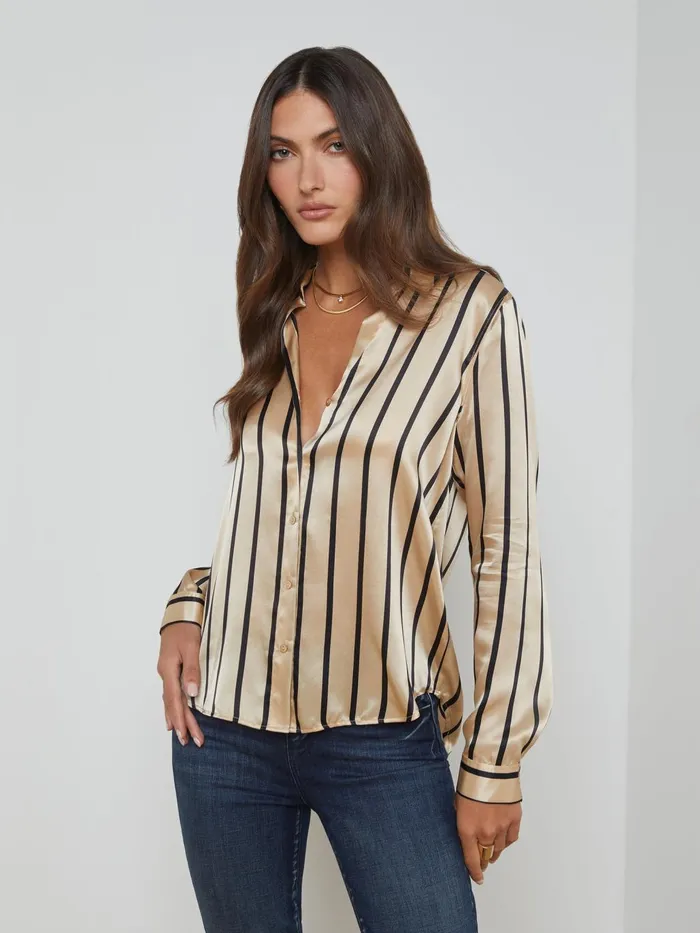 Tyler Silk Blouse Almondblack Stripe Women L039Agence Blouses and Tops