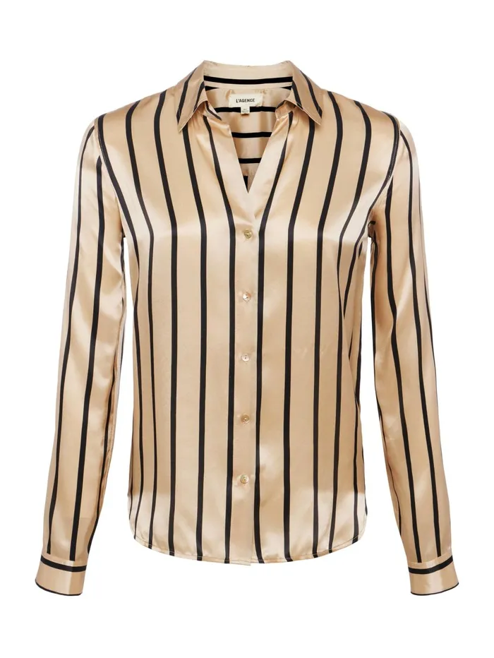Tyler Silk Blouse Almondblack Stripe Women L039Agence Blouses and Tops Tyler Silk Blouse Almondblack Stripe Women L039Agence Blouses and Tops