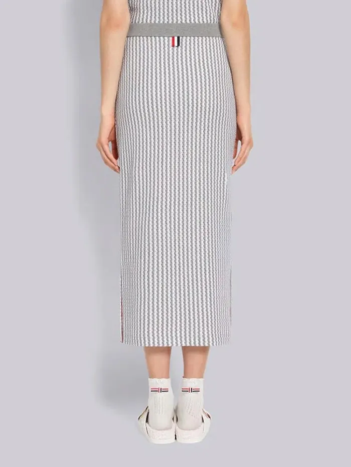University Stripe Cotton Tweed Engineered Stripe Side Vent Calf Length Skirt Light Grey Women Thom Browne Skirts