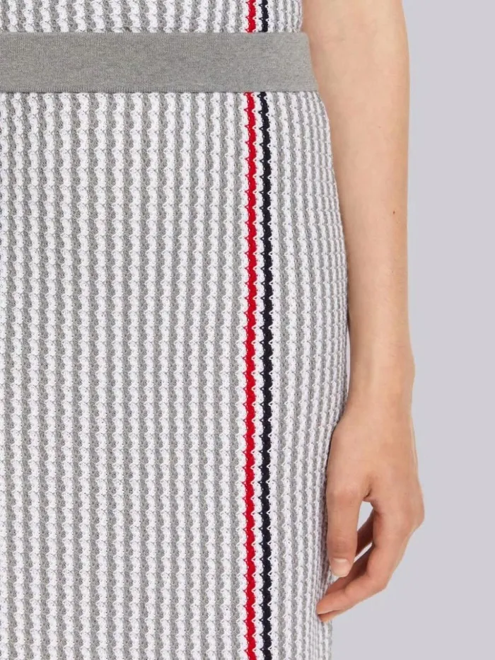 University Stripe Cotton Tweed Engineered Stripe Side Vent Calf Length Skirt Light Grey Women Thom Browne Skirts