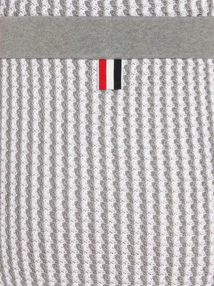 University Stripe Cotton Tweed Engineered Stripe Side Vent Calf Length Skirt Light Grey Women Thom Browne Skirts