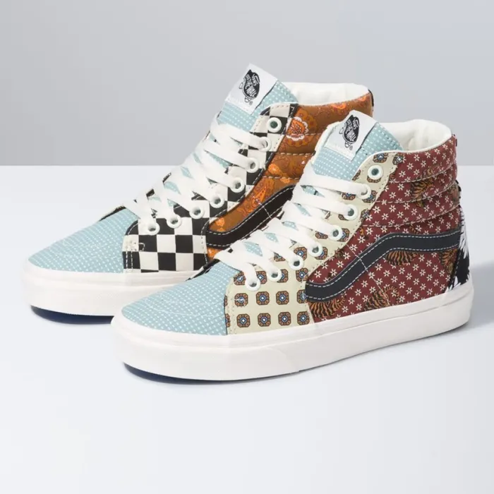 Vans Classics Shoes MenWomen Tiger Patchwork Sk8Hi BlackTrue White