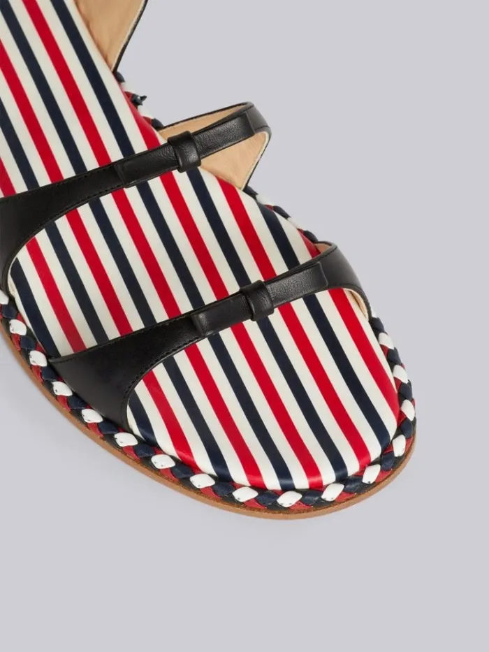 Vitello Calf Leather Cord Trimmed Leather Sole 3bow Slingback Sandal Black Women Thom Browne Slippers and Sandals